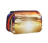 DCEHGEW Sea View Sunset Printed Flip Pencil Case with 2 Compartments, Large Capacity, Portable Stationery Organizer for School, Travel and Art