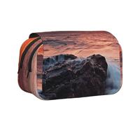 DCEHGEW Sea Water Dusk Beach Sunset Printed Flip Pencil Case with 2 Compartments, Large Capacity, Portable Stationery Organizer for School, Travel and Art