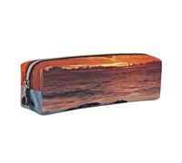 DCEHGEW Sea Water Dusk Beach Sunset Printed Leather Pencil Case Cute Stationery Organizer Simple Makeup Bag Pen Pouch, Silver Zipper