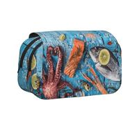 DCEHGEW Seafood Feast Printed Flip Pencil Case with 2 Compartments, Large Capacity, Portable Stationery Organizer for School, Travel and Art