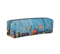 DCEHGEW Seafood Feast Printed Leather Pencil Case Cute Stationery Organizer Simple Makeup Bag Pen Pouch, Silver Zipper