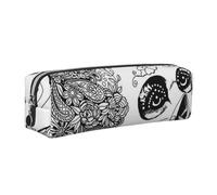 DCEHGEW Skeleton Chef Printed Leather Pencil Case Cute Stationery Organizer Simple Makeup Bag Pen Pouch, Silver Zipper