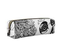 DCEHGEW Skeleton Chef Printed Leather Pencil Case Cute Stationery Organizer Simple Makeup Bag Pen Pouch, Gold Zipper