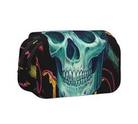 DCEHGEW Skull Art Printed Flip Pencil Case with 2 Compartments, Large Capacity, Portable Stationery Organizer for School, Travel and Art