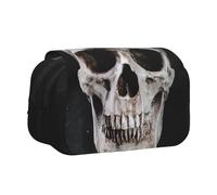 DCEHGEW Skull Dried Flowers Printed Flip Pencil Case with 2 Compartments, Large Capacity, Portable Stationery Organizer for School, Travel and Art