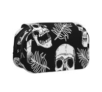 DCEHGEW Skull Pattern Printed Flip Pencil Case with 2 Compartments, Large Capacity, Portable Stationery Organizer for School, Travel and Art