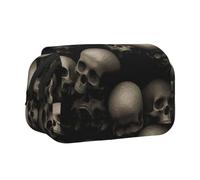 DCEHGEW Skull Printed Flip Pencil Case with 2 Compartments, Large Capacity, Portable Stationery Organizer for School, Travel and Art