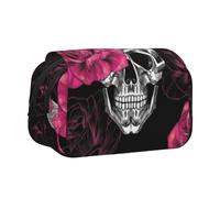 DCEHGEW Skulls Printed Flip Pencil Case with 2 Compartments, Large Capacity, Portable Stationery Organizer for School, Travel and Art