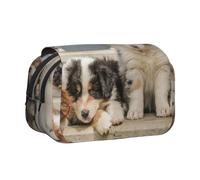 DCEHGEW Sleepy Dogs Printed Flip Pencil Case with 2 Compartments, Large Capacity, Portable Stationery Organizer for School, Travel and Art