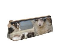 DCEHGEW Sleepy Dogs Printed Zipper Pencil Case Cute Stationery Organizer PVC Leather Triangle Makeup Bag Pen Pouch