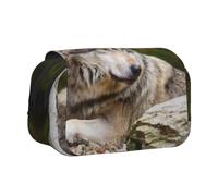 DCEHGEW Snow Mountain Wild Wolf Prints Flap Pencil Case Stylish Storage Bag, Double Layer Large Capacity Pen Pouch for School Office Travel