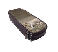 DCEHGEW Squirrel Just Laying Prints PU Leather Pencil Case, Flip-Top Zipper Pen Pouch Organizer for School Office Travel, Stationery Holder, Gift for Women Men Kids