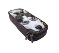 DCEHGEW Stupid Husky Dog Prints PU Leather Pencil Case, Flip-Top Zipper Pen Pouch Organizer for School Office Travel, Stationery Holder, Gift for Women Men Kids