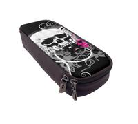 DCEHGEW Sugar Skull and Wings Prints PU Leather Pencil Case, Flip-Top Zipper Pen Pouch Organizer for School Office Travel, Stationery Holder, Gift for Women Men Kids