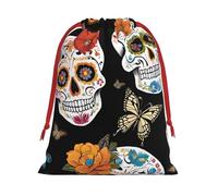DCEHGEW sugar skulls Soft Drawstring Gift Wrapping Bags, Reusable Polyester Pouch Storage Bag for Christmas, Halloween, Party Favors, Jewelry, Large Size: 15.8x20.9 inches