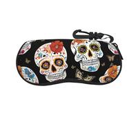 DCEHGEW sugar skulls Soft Neoprene Glasses Case Lightweight Eyewear Pouch Zipper Eyeglass Holder Anti-Scratch Sunglasses Bag Compact Flexible Travel Sleeve for Purse Backpack Car Office