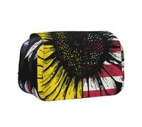 DCEHGEW Sunflower American Flag Prints Flap Pencil Case Stylish Storage Bag, Double Layer Large Capacity Pen Pouch for School Office Travel