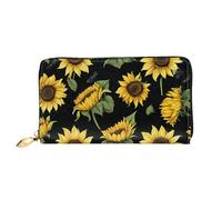 DCEHGEW (Sunflower Blooming Flower Plants Black and Yellow) Faux Leather Wallet Long Clutch Zipper Purse Card Holder Travel Coins Cash Organizer Phone Pocket 7.48 x 4.13 x 0.9 inches