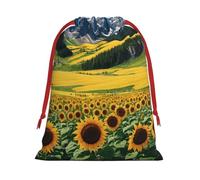 DCEHGEW Sunflower Over the Mountains and Field Soft Drawstring Gift Wrapping Bags, Reusable Polyester Pouch Storage Bag for Christmas, Halloween, Party Favors, Jewelry, Large Size: 15.8x20.9 inches