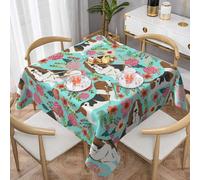 DCEHGEW Sweet Basset Hound Florals Prints Square Tablecloth 152x152 CM, Waterproof Fabric Table Cloth for Dining Table, Farmhouse Table Cover for Kitchen Dining Tabletop Decoration