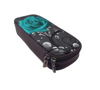 DCEHGEW Teal Grey Rose Prints PU Leather Pencil Case, Flip-Top Zipper Pen Pouch Organizer for School Office Travel, Stationery Holder, Gift for Women Men Kids