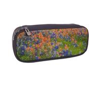 DCEHGEW Texas Bluebonnets Scenery Prints PU Leather Pencil Case Flip-top Zipper Pen Pouch Organizer for School, Office, Travel, Personalized Gift