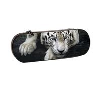 DCEHGEW Tiger Lie On Rock Prints Leather Pencil Case Organiser with Pen Slots, Hard Shell Stylish Pouch for School Office Travel, Gift for Students Men Women