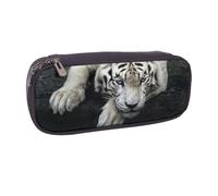 DCEHGEW Tiger Lie On Rock Prints PU Leather Pencil Case Flip-top Zipper Pen Pouch Organizer for School, Office, Travel, Personalized Gift