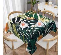 DCEHGEW Tropical Summer Hawaiian Flower Palm Leaves Prints Square Tablecloth 152x152 CM, Waterproof Fabric Table Cloth for Dining Table, Farmhouse Table Cover for Kitchen Dining Tabletop Decoration