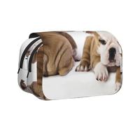 DCEHGEW Two Cute Bulldog Dogs Prints Flap Pencil Case Stylish Storage Bag, Double Layer Large Capacity Pen Pouch for School Office Travel