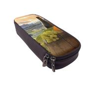 DCEHGEW Vineyard Prints PU Leather Pencil Case, Flip-Top Zipper Pen Pouch Organizer for School Office Travel, Stationery Holder, Gift for Women Men Kids