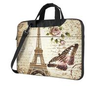 DCEHGEW Vintage Paris Eiffel Tower Butterfly Printed Laptop Bag 15.6 inch, Triple-Layers Protection Shockproof Crossbody Laptop Shoulder Bag for Men Women