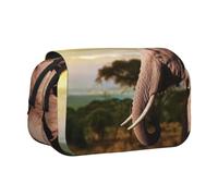 DCEHGEW Walking Elephant Prints Flap Pencil Case Stylish Storage Bag, Double Layer Large Capacity Pen Pouch for School Office Travel