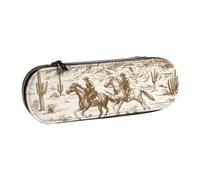DCEHGEW West Desert with Cowboys Riding Horses Prints Leather Pencil Case Organiser with Pen Slots, Hard Shell Stylish Pouch for School Office Travel, Gift for Students Men Women