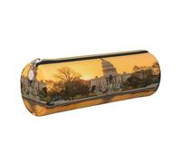 DCEHGEW White House Lake View Pattern Cylindrical Pencil Case for Students Gift, Gold Zipper Round Tube Pen Pouch for School Office Travel, Adults Cosmetic Makeup Bag