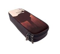 DCEHGEW Wild Animal Moose Prints PU Leather Pencil Case, Flip-Top Zipper Pen Pouch Organizer for School Office Travel, Stationery Holder, Gift for Women Men Kids