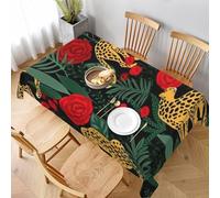 DCEHGEW Wildlife Panther Smelling Red Rose Prints Rectangle Tablecloth 152x228 CM, Waterproof Fabric Table Cloth for Dining Table, Farmhouse Table Cover for Kitchen Dining Tabletop Decoration