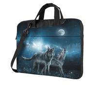 DCEHGEW Wolf in the Moonlight Printed Laptop Bag 14 inch, Triple-Layers Protection Shockproof Crossbody Laptop Shoulder Bag for Men Women