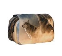 DCEHGEW Wolf on Mountain Prints Flap Pencil Case Stylish Storage Bag, Double Layer Large Capacity Pen Pouch for School Office Travel