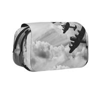 DCEHGEW World War 2 Prints Flap Pencil Case Stylish Storage Bag, Double Layer Large Capacity Pen Pouch for School Office Travel