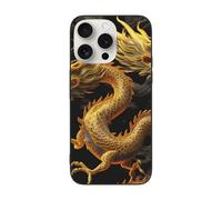 DCEHGEW Yellow Dragon Black Background Prints Phone Case for iPhone 15 Pro Max 6.7 inch, TPU Shockproof Phone Cover Case, Supports Wireless Charging, without Lens Protection