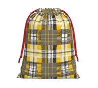 DCEHGEW Yellow Gray Black Plaid Soft Drawstring Gift Wrapping Bags, Reusable Polyester Pouch Storage Bag for Christmas, Halloween, Party Favors, Jewelry, Medium Size: 11.8x15.8 inches