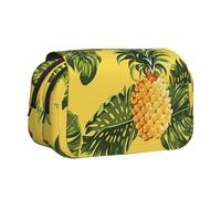 DCEHGEW Yellow Pineapple Prints Flap Pencil Case Stylish Storage Bag, Double Layer Large Capacity Pen Pouch for School Office Travel