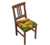 DCEHGEW Yellow Sunflower Blooming Prints Dining Chair Seat Covers Set 2-Pieces, Removable Washable Chair Slipcovers for Dining Room Kitchen Garden Office