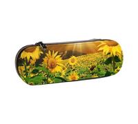 DCEHGEW Yellow Sunflower Blooming Prints Leather Pencil Case Organiser with Pen Slots, Hard Shell Stylish Pouch for School Office Travel, Gift for Students Men Women