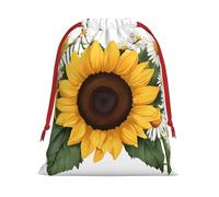 DCEHGEW Yellow Sunflowers and White Flowers Soft Drawstring Gift Wrapping Bags, Reusable Polyester Pouch Storage Bag for Christmas, Halloween, Party Favors, Jewelry, Large Size: 15.8x20.9 inches