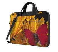 DCEHGEW Yellow Sunflowers with Red Butterfly Printed Laptop Bag 15.6 inch, Triple-Layers Protection Shockproof Crossbody Laptop Shoulder Bag for Men Women