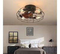 Dceinz Caged Ceiling Fan with Lights Silent LED Dimmable Iron Industrial Fan Chandeliers Ceiling Light 6speed Reversible Retro Ceiling Fan Chandelier for Living Room Restaurant Bedroom