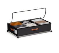DCET Under Bed Storage with Wheels - Rolling Underbed Containers with PVC Clear Lid & Dividers, 600D Oxford Fabric, PU Leather Handles, Adjustable Magic Tape Partition, XXL 66L, 1P (Black)