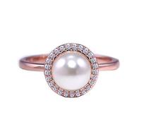 DCFSHEE 14K Rose Gold Pearl Birthstone Rings | Cubic Zirconia White Pearl Rings for Women Wedding Party Jewellery Size 6-10, US Code 10, Rose Gold